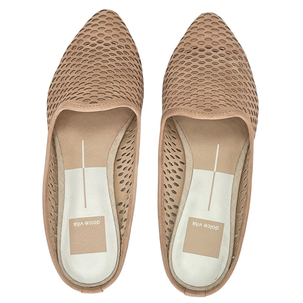 Dolce Vita Grant Tan Perforated Nubuck Leather Womens Flat Mules Size 6M - Picture 7 of 15